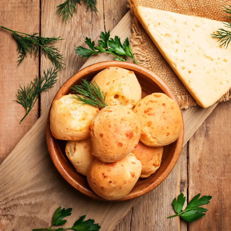 Baked cuñapé cheese bread in a bowl