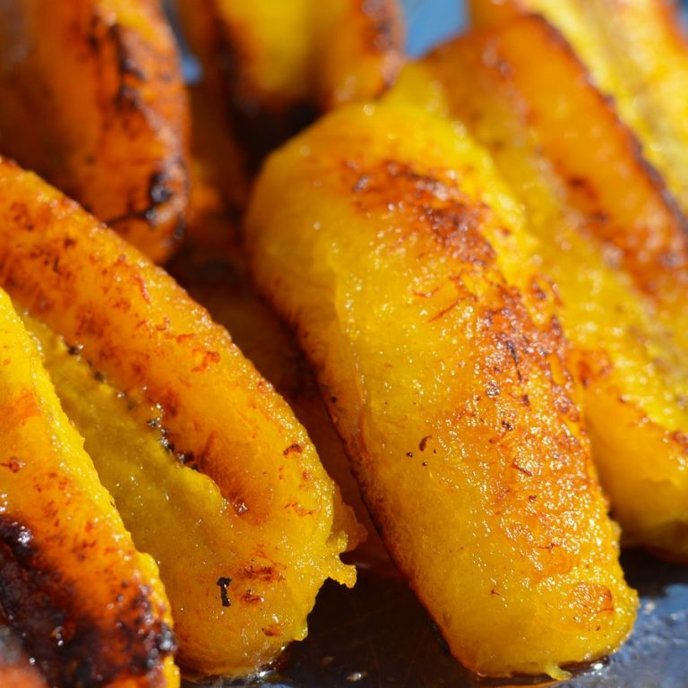 Frozen maduros: fried sweet ripe plantain slices